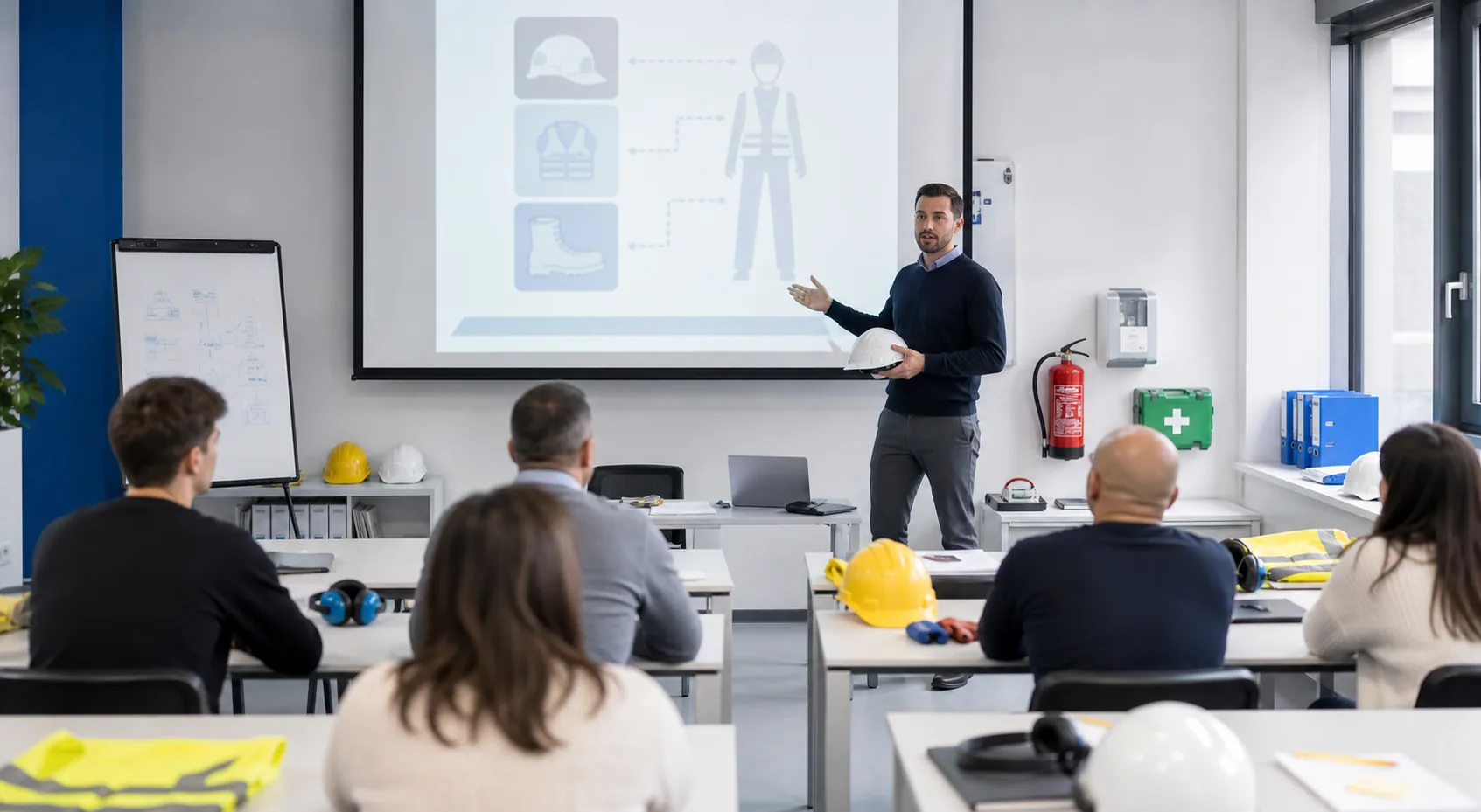 Corso di formazione sicurezza con proiezione e DPI